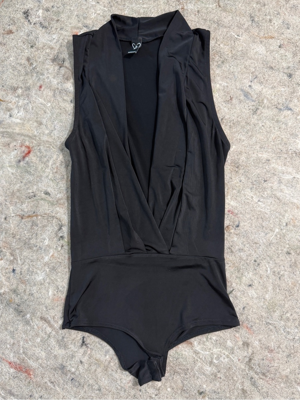 Windsor Black Deep Plunge Draped Sleeveless Bodysuit Size S